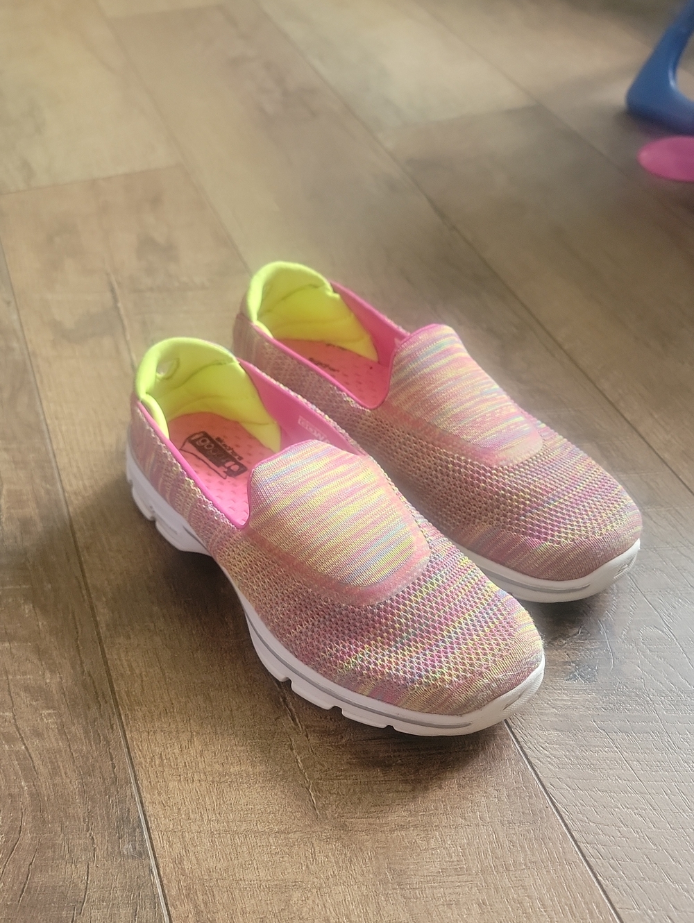 Skechers Slip-On Knit Sneakers in Pink and Neon Yellow
